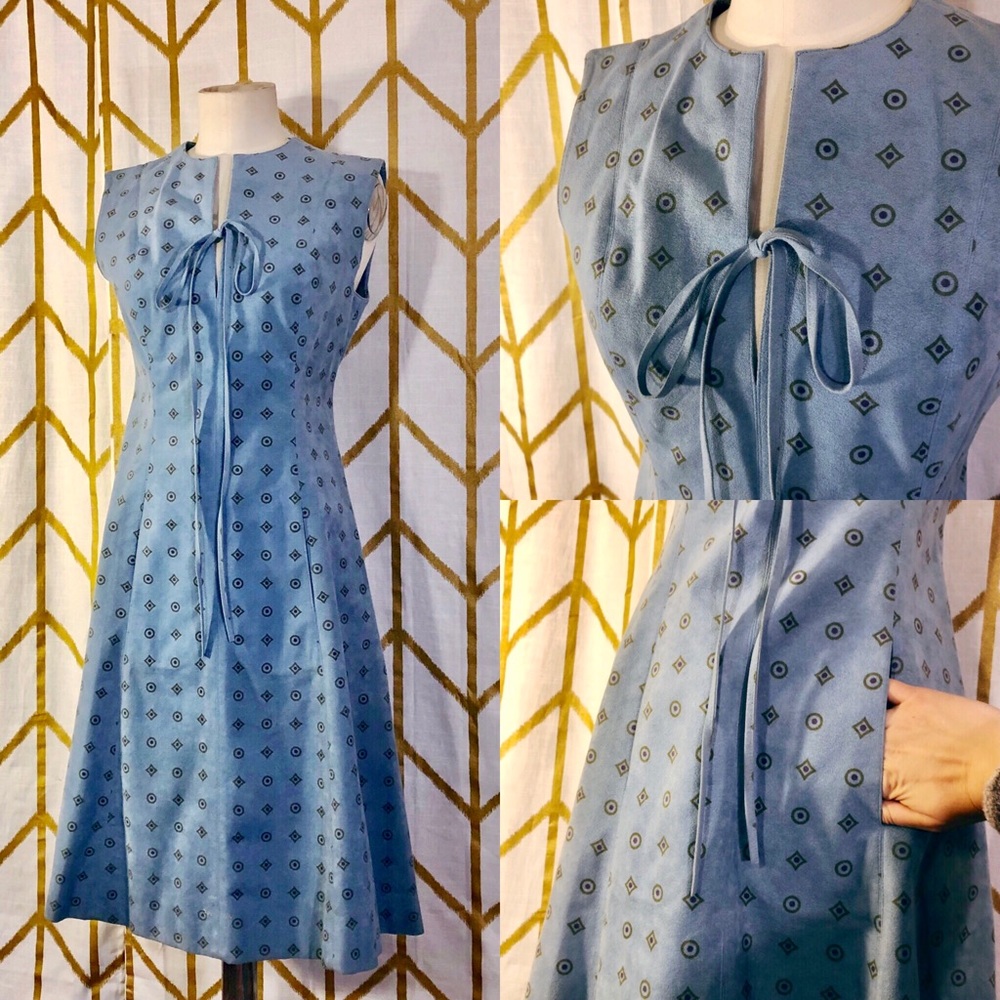 Blue suede print mod shift dress